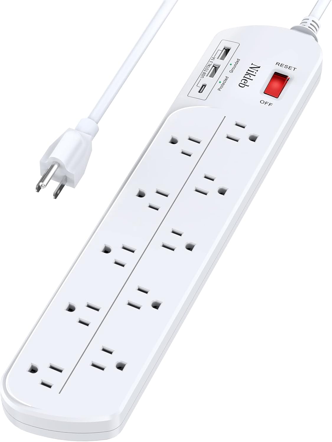 Long Power Strip, Multi Plug Outlet Extender Nikleb with 10 Outlets, Heavy Duty Extension Cord with 2 USB+1 Type C Ports, USB Plug Adapter Surge Protector for House, Garage, Patio, Basement