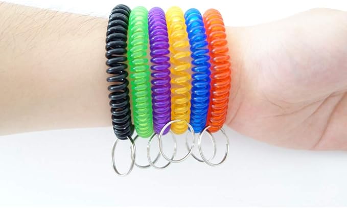 Pack of 36 Colorful Spring Spiral Wrist Coil Key Chain, Wristband Key Ring (Purple)