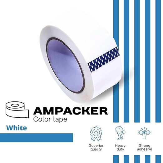 Heavy Duty Packaging Color Tape for Shipping,Packing and Moving 2" Wide x 2.0 Mil Thick -110 Yrd Roll -Acrylic Adhesive Tape for Box Sealing. (1 Roll, White, 2" Wide x 110 yds)