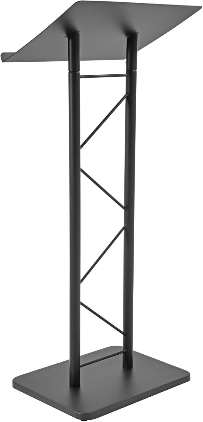 Kingdom KML7B Large Portable Lectern, Stand Up Church Pulpit, Slanted Lectern, Conference Podium for Speakers, Speeches and Other Occasions- Truss Lectern, Black Powder Coat Finish, Metal