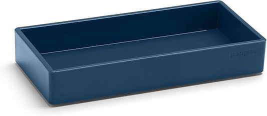 Poppin Stackable Small Accessory Tray - Modular Lacquer Desk Trays for Office Organization, Color-Coordinated Office Supplies for Desk (Slate Blue, Small Accessory)