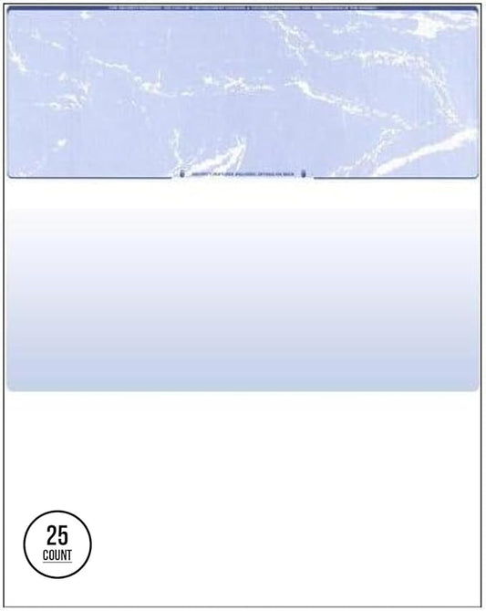 Compuchecks Check on Top Blank Check Paper - 25 Pack, Quick-Books & Laser Printer Compatible - Security Business Checks with Voucher - 8.5" x 11" Blue Marble