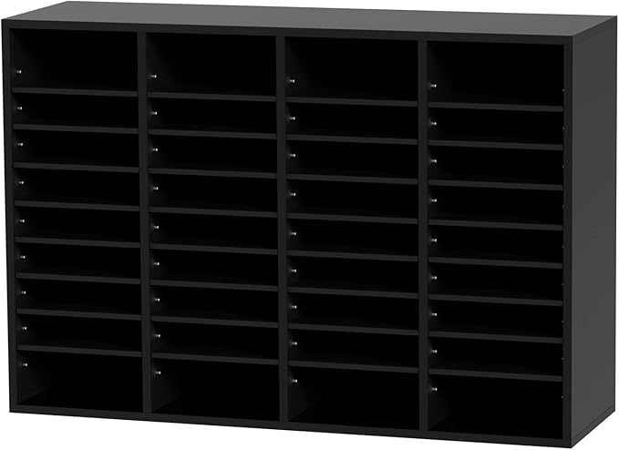 VEVOR Wood Literature Organizer, 36 Compartments, Mailboxes Slot with Removable Shelves, File Sorter for Office, Home, Classroom, or Mailrooms Organization, Black