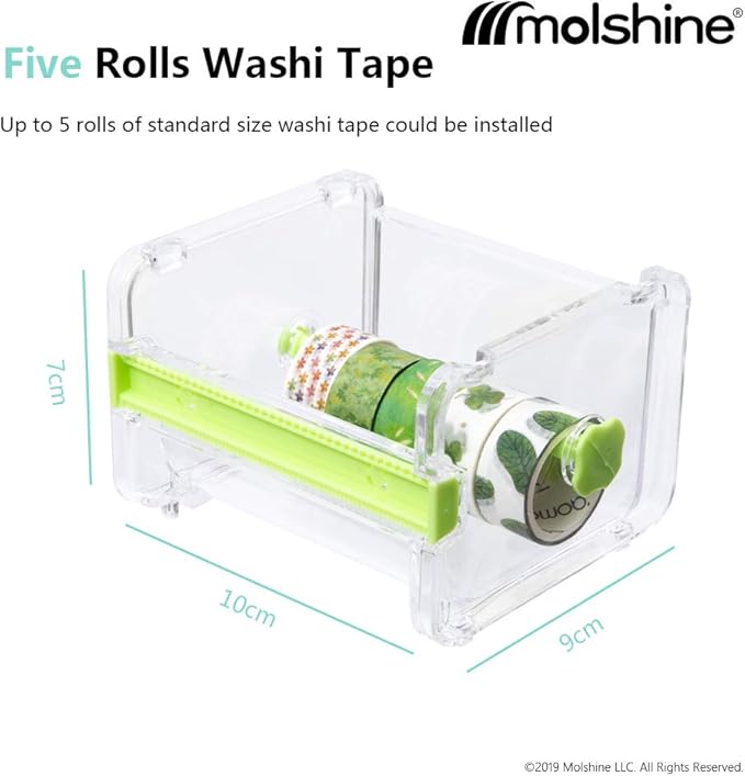 molshine 2 Pack Transparent Desktop Multi Washi Masking Tape Storage Dispenser,Tape Cutter,Tape Roll Holder (Not Include Masking Tape) (Beige)