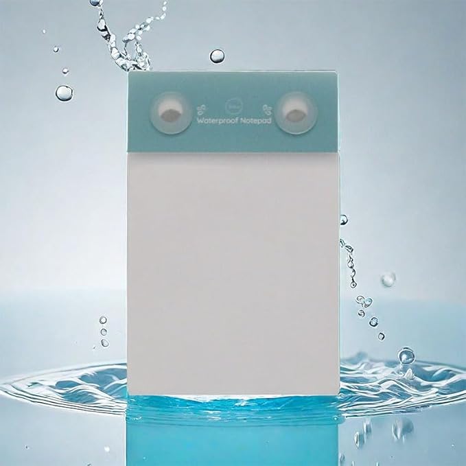 Halsa Waterproof Shower Notepad with Pencil, Sharpener & Suction Cups – 40 Sheets for Waterproof Writing – Capture Ideas in the Shower – Ideal for Bathroom, Office, or Travel