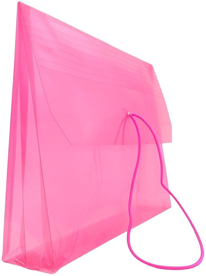 JAM PAPER Plastic Expansion Envelopes with Elastic Band Closure - Letter Booklet - 9 3/4 x 13 with 2.5 Inch Expansion - Pink - 3/Pack