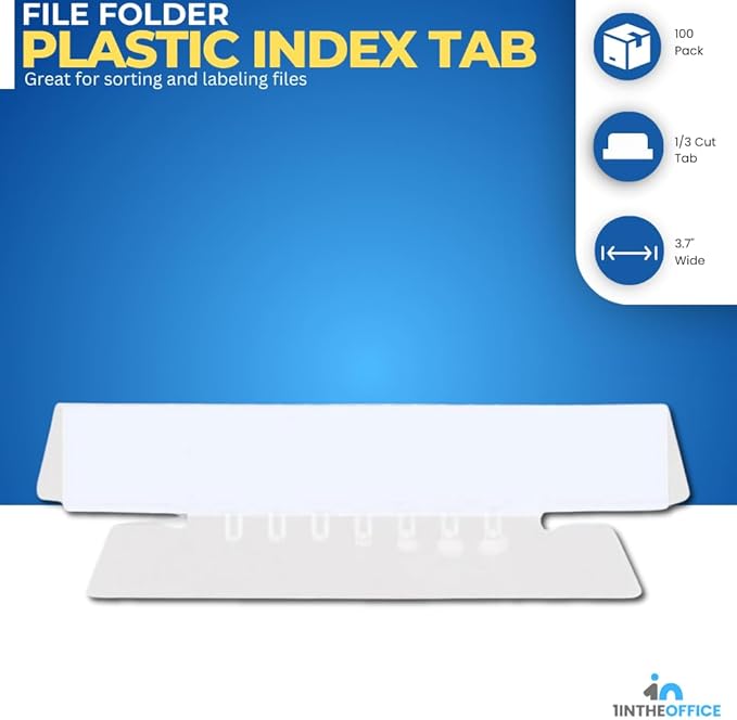 1InTheOffice Clear Hanging Folder Tabs and Inserts, Plastic Clear Tabs and Inserts, File Folder Tabs, 3-1/2" x 5/8", 100/Pack