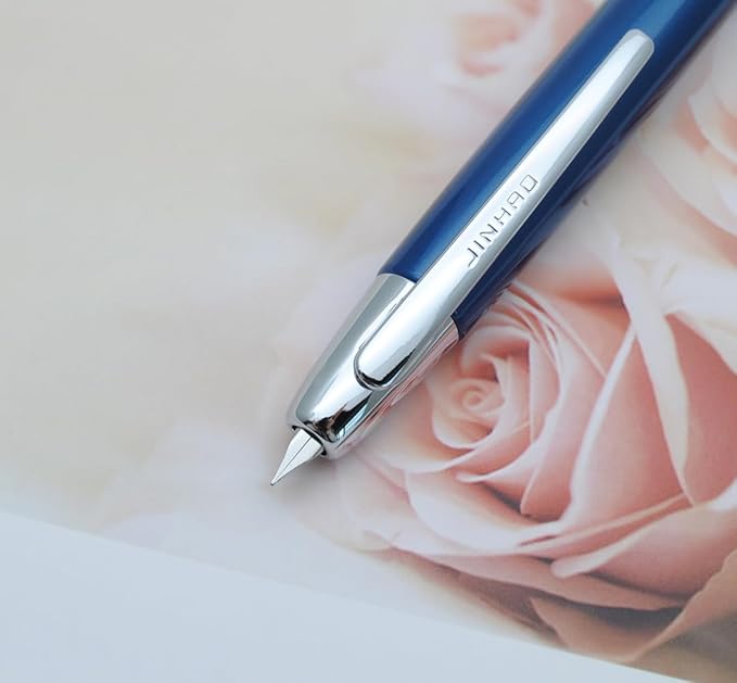 JINHAO 10 Press Fountain Pen, Retractable Metal Pen with Ink Converter (EF Nib 0.38mm, Pearl Blue)