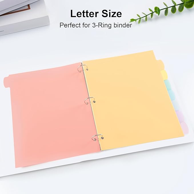 8 Count/1 Set Write & Erase Binder Dividers with Tabs, Durable Plastic 8 Tab Dividers for 3 Ring Binder Letter Size, Separators for Student School Home Office Document Organizer, Pastel