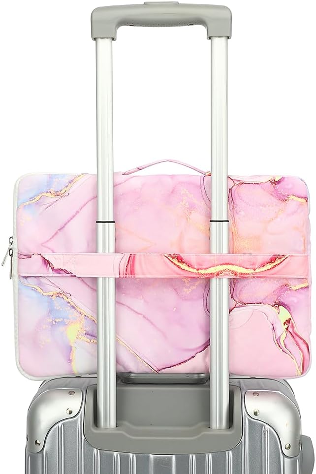 canvaslife 360° Protective Laptop Sleeve Case Bag with 3 Pockets for 14 inch Dell HP Lenovo Laptop and MacBook Pro 14 inch,Surface Laptop 14.4 inch (Pink marble)