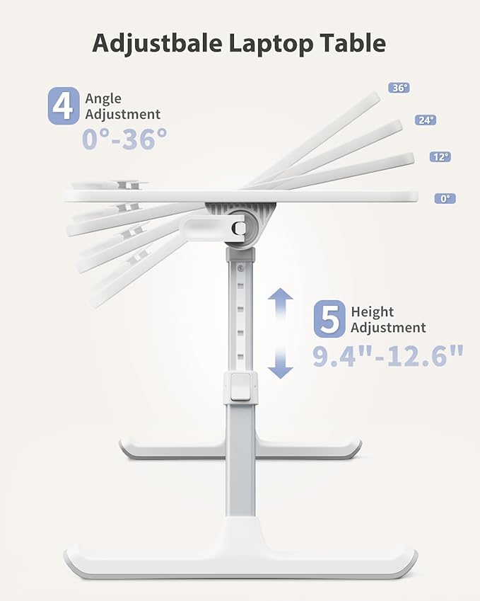 SAIJI Height & Angle Adjustable Laptop Stand, Lap Desk Bed Tray Table, Light Weight Foldable Portable Laptop Table for Couch, Sofa, Chair, Floor Desk for Adults, Kids (Pink)