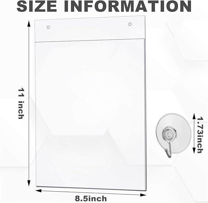 Suzile 4 Pcs Acrylic Window Sign Holder Hanging Acrylic Sign Holder 8.5 x 11 Inch Office Door Signs with Suction Cup Hooks Suction Cup Hangers for Office School Home Store Restaurant