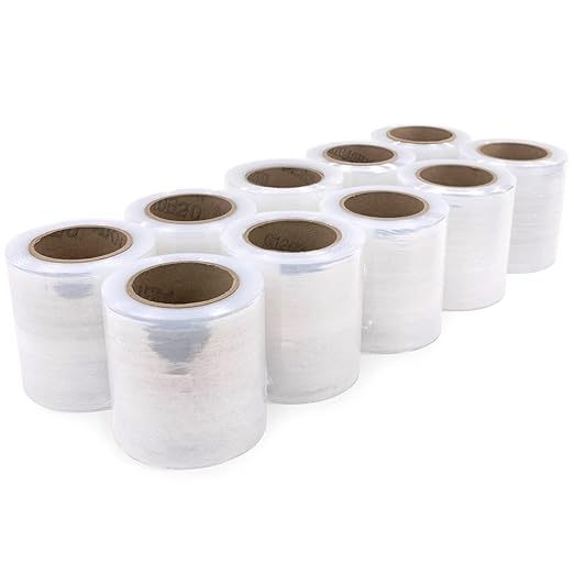 IDL Packaging 5" x 1000' Stretch Wrap Mini Roll of 80 Gauge (Pack of 10 Replenishment Rolls) - Extra Sticky Clear Plastic Wrap Film - Great Tear-Resistant Plastic Wrap for Moving and Office Needs