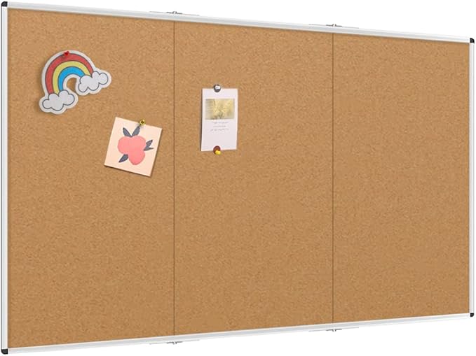 VIZ-PRO Large Cork Bulletin Board/Foldable Noticeboard, 96 X 48 Inches, Silver Aluminium Frame