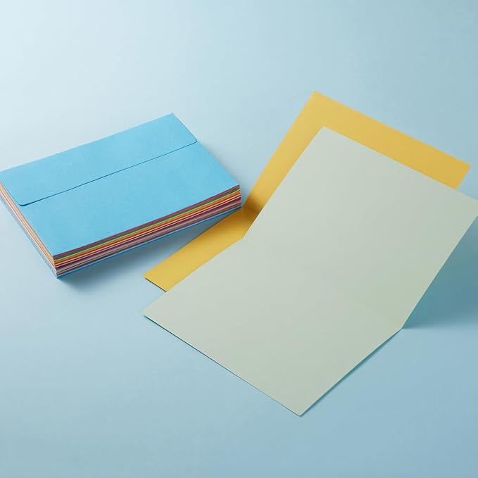 Wishop 50 Pack Self-Adhesive Envelopes with Fold Cards for Wedding Invitations, Greeting Cards, Baby Shower, Letter Mailing (Colorful, 4x6)