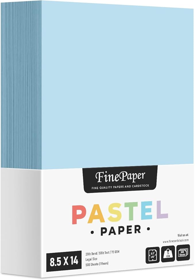 Blue Pastel Color Paper – Great for Arts and Crafts and Stationery Printing – 8.5 x 14" (Menu/Legal Size) – 20lb Bond / 50lb Text / 75GSM – Copy, Writing and Printer Paper – 500 Sheets per Pack