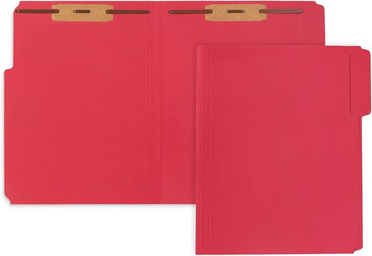 50 Red Fastener File Folders - 1/3 Cut Reinforced Tab - Durable 2 Prongs Bonded Fastener Designed to Organize Standard Medical Files, Law Client Files, Office Reports - Letter Size, Red, 50 Pack