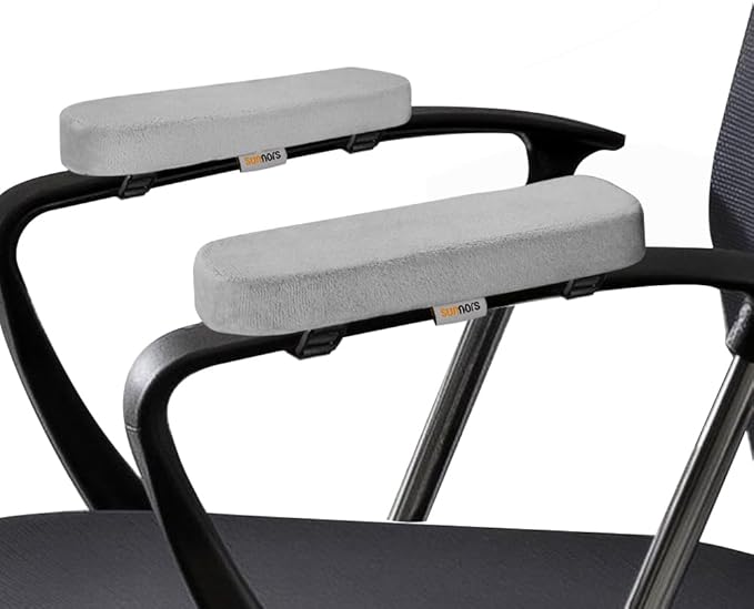 Office Chair Armrest Pads Covers with Memory Foam Elbow Pillow for Forearm Pressure Relief, Arm Rest Covers for Office Chairs, Wheelchair, Comfy Gaming Chair（Grey)