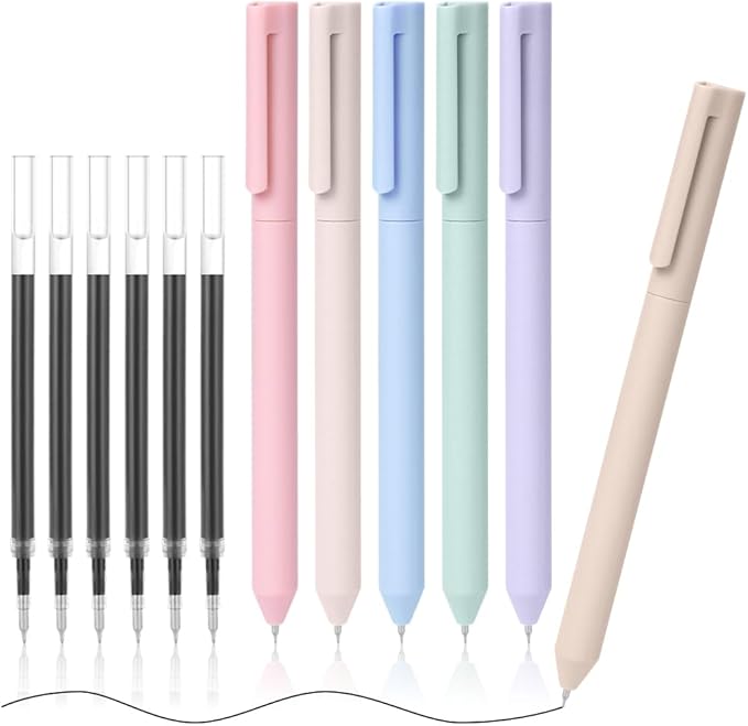AUAUY 6PCS Gel Pens, Retractable Quick Dry Gel Ink Pen, Pens for Journaling with 6 Refill, Cute Pens, Smooth Writing Pens, 0.5mm Black Ink Pens, Office School Supplies Gifts for Women & Men (Morandi)