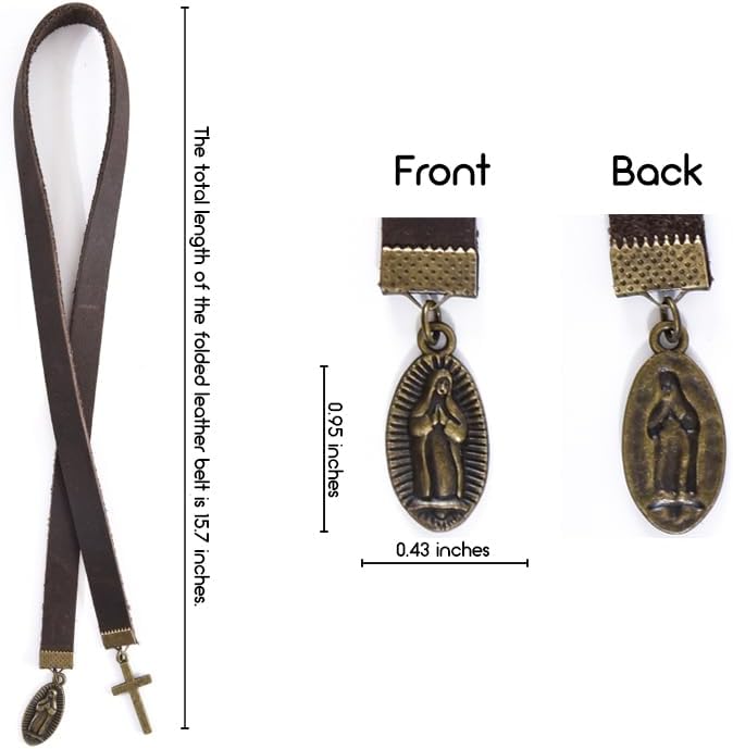 Bookmarks, Handmade Retro Cross Virgin Mary Bookmark with Long Leather Straps, Christian Saint Book Mark, Ideal Catholic Gift (Style 8)