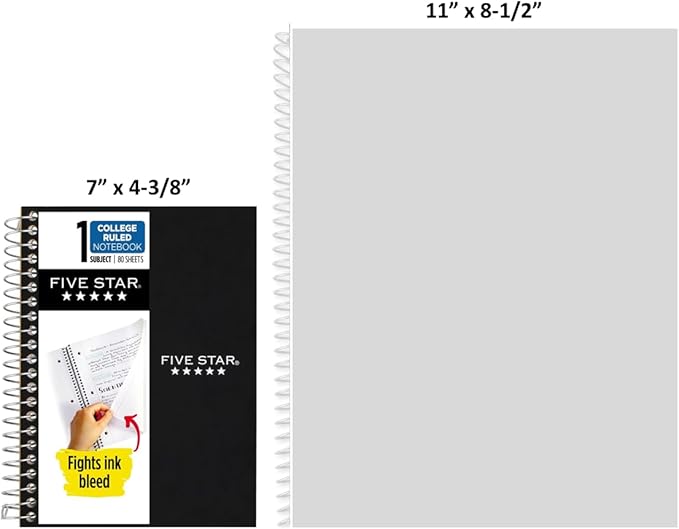 Five Star Spiral Notebook, 1 Subject, College Ruled Paper, 7" x 4-3/8", Personal Size, 80 Sheets, Orange (450048CD1-ECM)