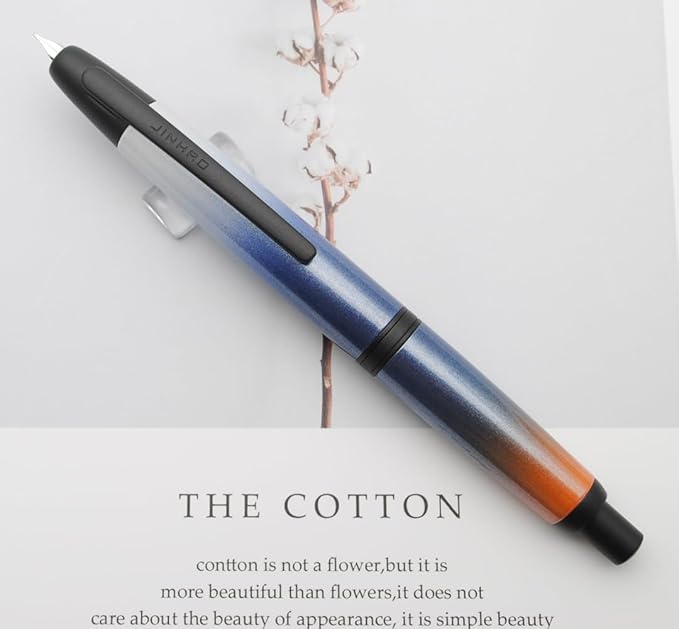 JINHAO 10 Press Fountain Pen, Retractable Metal Pen with Ink Converter (EF Nib 0.38mm, Gradient Dark Blue - Black Clip)