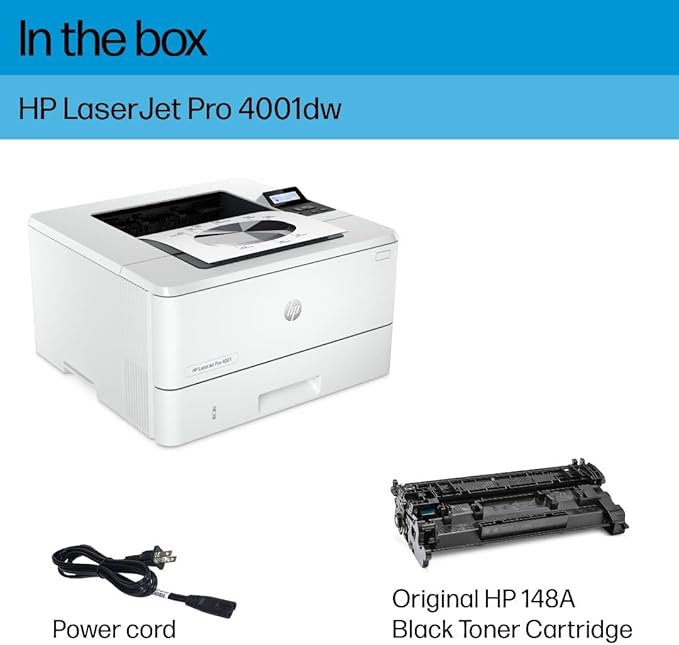 HP LaserJet Pro 4001dw Wireless Black & White Printer, Best-for-Office (2Z601F)