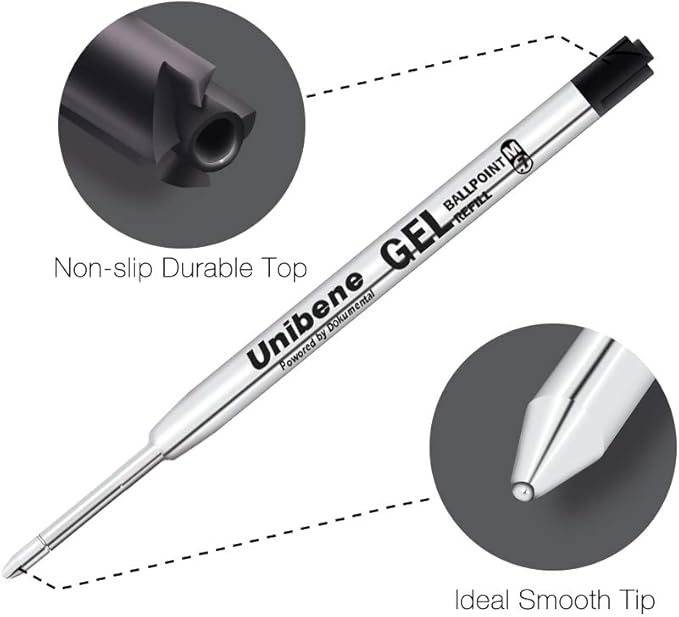 Unibene Parker Compatible Gel Ink Ballpoint Refills 12 Pack,0.7mm Medium Point- 6 Black&6 Blue, Smooth Writing Replaceable German Ink Tactical Pen Refills for Parker Ballpoint/UZI Pen