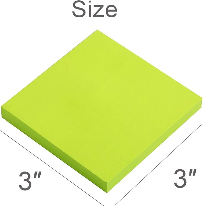 Vanpad Sticky Notes 3x3 Inches,Bright Green Self-Stick Pads, Easy to Post for Home, Office, Notebook, 8 Pads/Pack