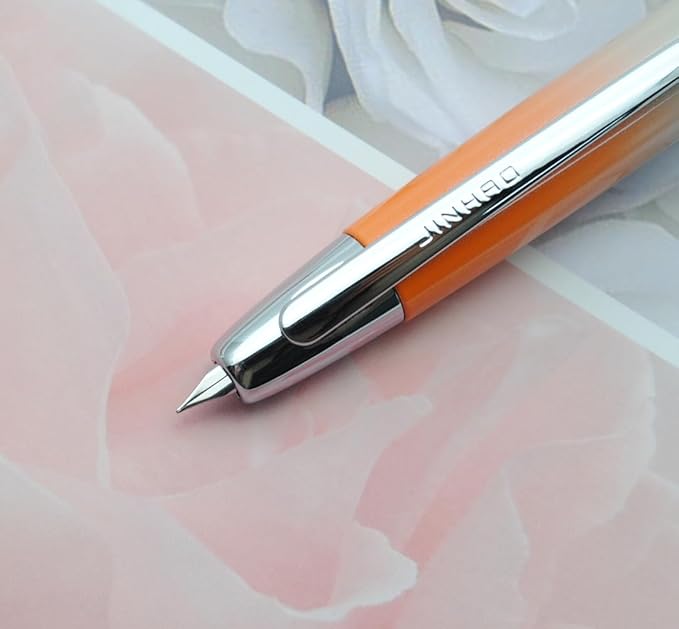 JINHAO 10 Press Fountain Pen, Retractable Metal Pen with Ink Converter (EF Nib 0.38mm, Gradient Orange)