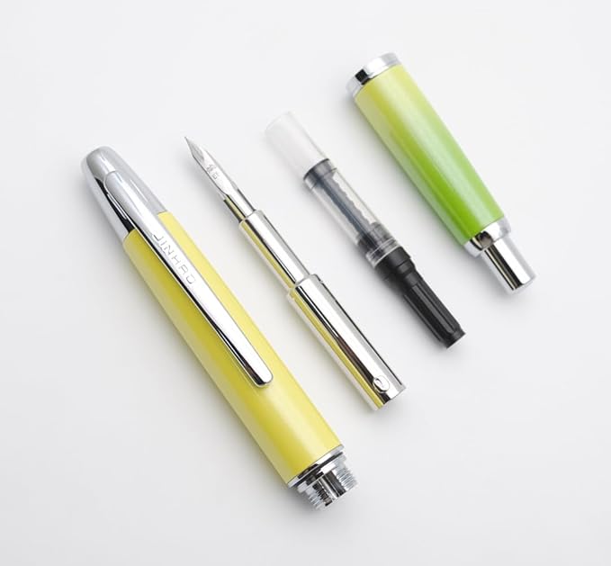 JINHAO 10 Press Fountain Pen, Retractable Metal Pen with Ink Converter (EF Nib 0.38mm, Gradient Green)