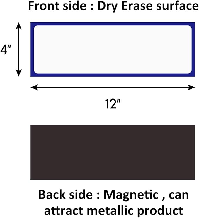 Magnetic Dry Erase Labels Larger 12"x 4", Big Dry Erase Magnetic Labels for Whiteboards, Fridge, School Classroom, Pack of 8