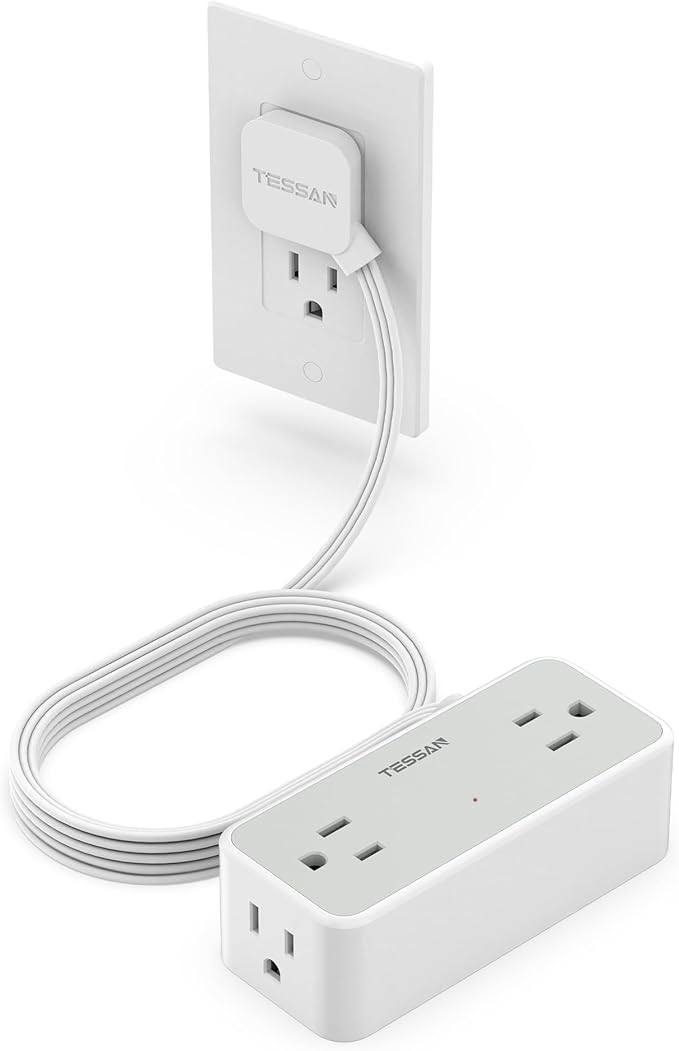 Surge Protector Power Strip, TESSAN Flat Plug Extension Cord 10 FT with 4 Wide Spaced AC Outlets, 900J Protection, Wall Mountable Charging Station for Home Office School Dorm Room Essentials