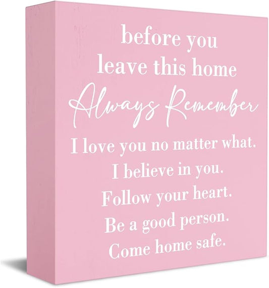 Family Noun Family Quotes Desk Decor Wooden Box Sign Inspirational Rustic Pink Wood Block Plaque Box Sign for Home Farmhouse House Kitchen Bathroom Living Room Shelf Table Decoration