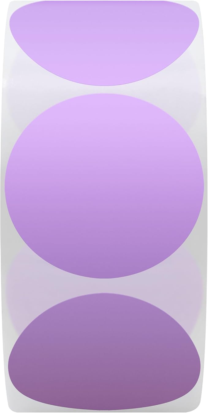 Hybsk 1.5 inch Circle Color Direct Thermal Stickers Shipping Labels for Barcodes,Name Tag,DIY Logo Design,Inventory– Compatible with Zebra,Rollo,Munbyn,and More-750 pcs (1.5 inch,Purple)
