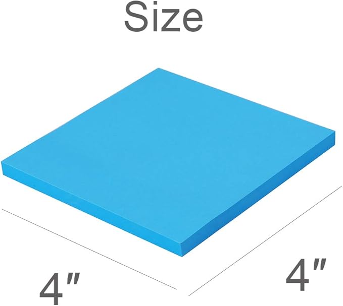 Vanpad Sticky Notes 4x4 in Bright Stickies Colorful Super Sticking Power Memo Pads Strong Adhesive 6 Pads/Pack 72 Sheets/pad