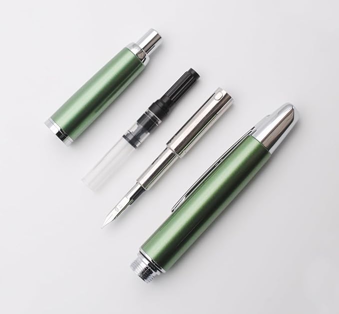 JINHAO 10 Press Fountain Pen, Retractable Metal Pen with Ink Converter (EF Nib 0.38mm, Light Pine Green)