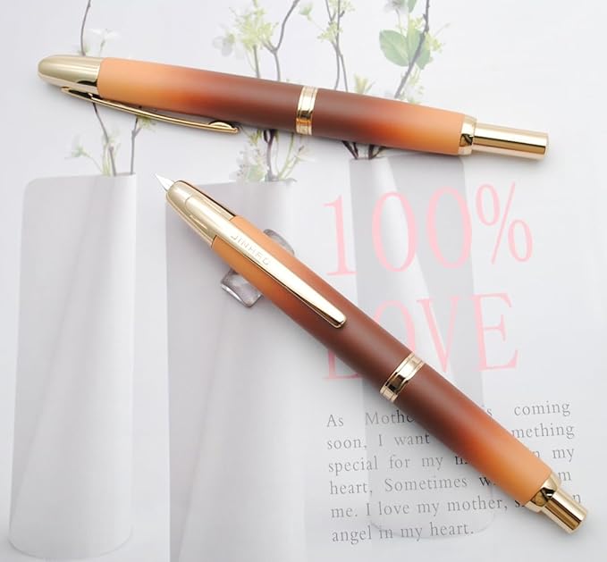 JINHAO 10 Press Fountain Pen, Retractable Metal Pen with Ink Converter (F Nib 0.5mm, Gradient Coffee)