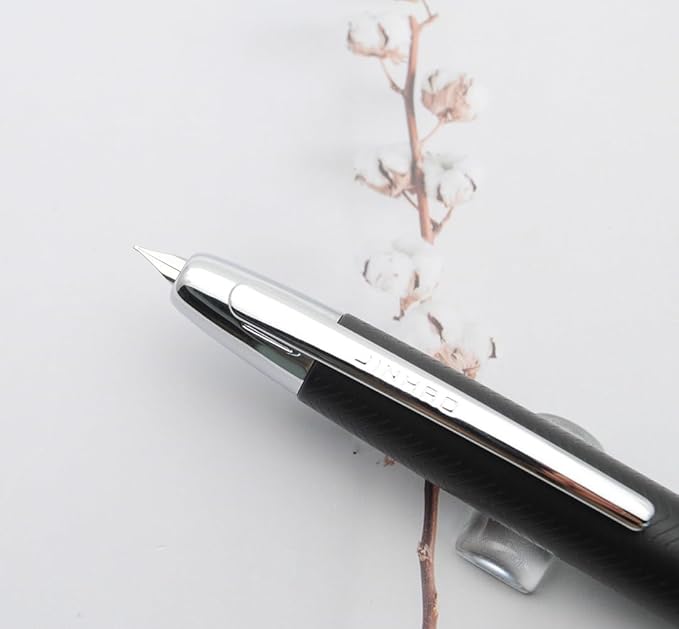 JINHAO 10 Press Fountain Pen, Retractable Metal Pen with Ink Converter (F Nib 0.5mm, Wavy Texture Matte Black)