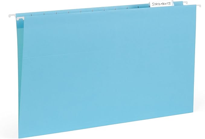 25 Blue Summit Supplies Legal Size Hanging File Folders - Assorted Gem Tone Colors (Turquoise, Teal, Coral, Purple, Magenta), Durable 11pt Paper, Plastic Tabs and Inserts Included