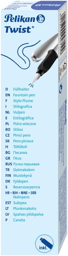 Pelikan Twist Fountain Pen with 1 Ink Cartridge, Medium Nib, Silver, Boxed (947101) (Pack of 2)