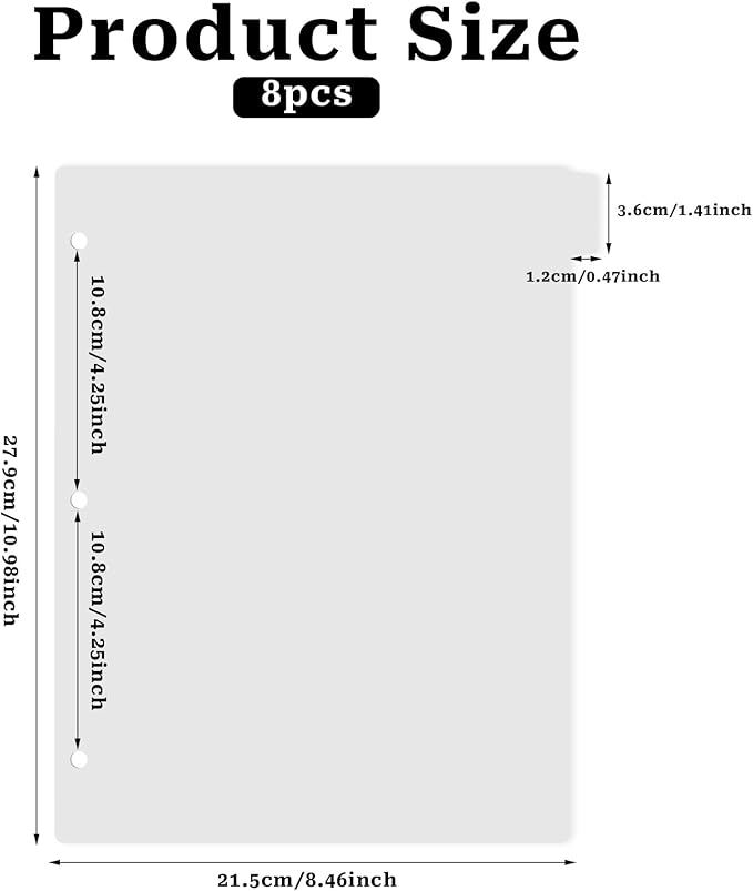 3 Ring Frosted Transparent Binder Dividers, 8 Tab Clear Binder Dividers, A4 Binder Dividers, Sturdy Plastic Dividers, Aesthetic Dividers for Binder, Tabs for Binder, 3 Hole Punch (Transparent,A4)