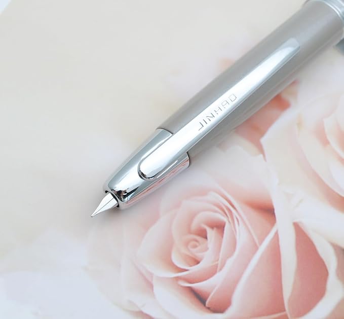 JINHAO 10 Press Fountain Pen, Retractable Metal Pen with Ink Converter (F Nib 0.5mm, Gradient Grey)