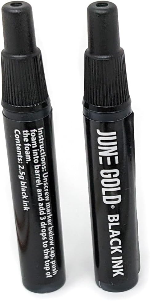 June Gold 2 Black Deep Reach Marker Ink Refill Bottles, 2.5g of Ink Per Dropper
