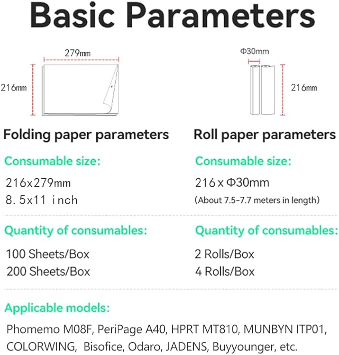 US Letter Thermal Printer Paper 4 Roll, 8.5 inches Wide, Fax Paper, Compatible with M08F, MT810 and Other Portable Thermal Printers (4 Rolls | 8.5''x23')