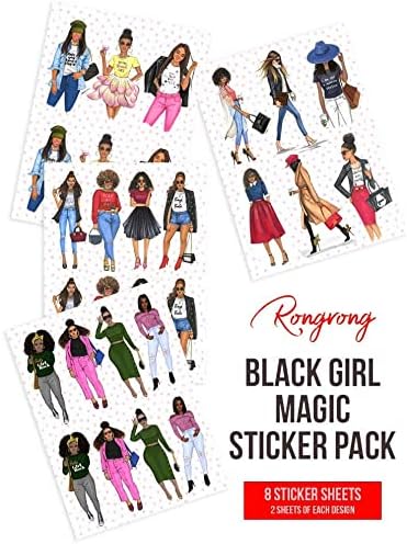 Rongrong Black Girl Magic Planner Stickers Pack for Planners, Calendars, Journals and Projects – Premium Quality Hand Drawn Fierce Fabulous Queens – Scrapbook Accessories - 8 Sheets
