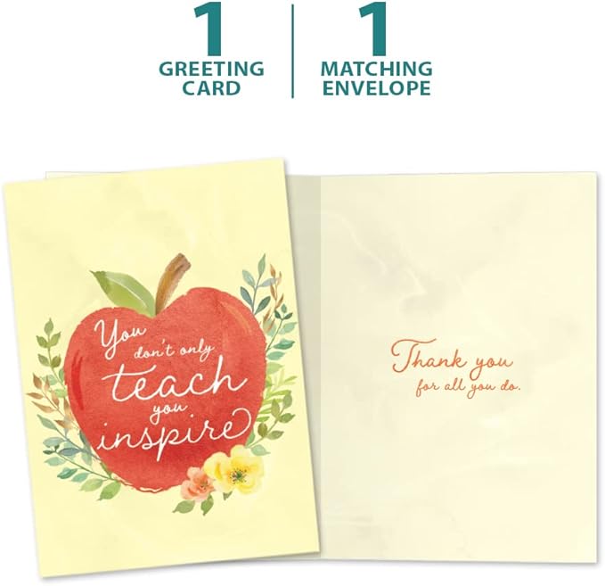 Tree-Free Greetings Teacher Appreciation Cards - Artful Designs - 1 Card + Matching Envelopes - Made in USA - 100% Recycled Paper - 5"x7" - Heartfelt, For Teacher, You Inspire (GO64427)