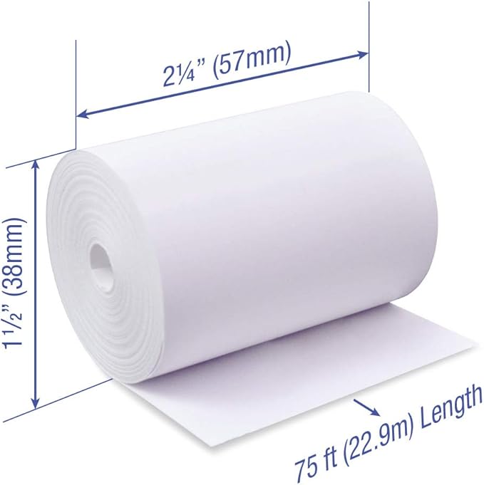 2 1/4 x 75 feet x 128 rolls CORELESS BPA Free Thermal Paper Rolls for Handheld Thermal Receipt Paper Printers. 38mm diameter