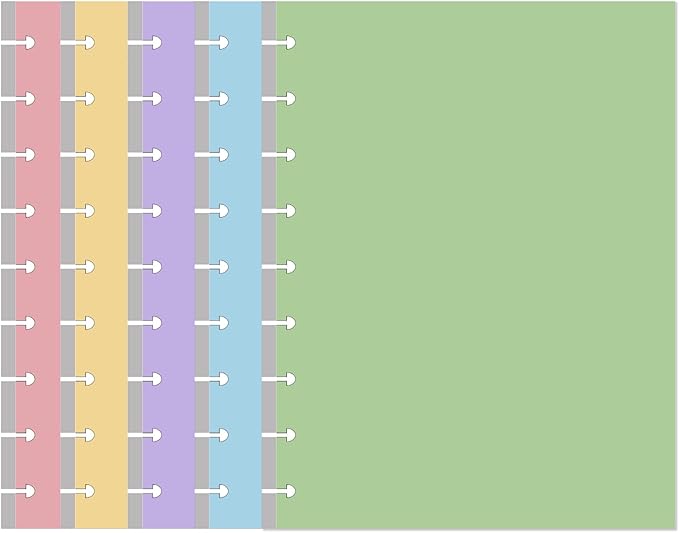 9-Disc Discbound 5 Colorful Blank Paper Pre-punched Happy Planners Inserts, 100Sheets/200Pages Classic Size Blank Loose-Leaf Paper, Per Color 20 Sheets, 7" x 9.25"