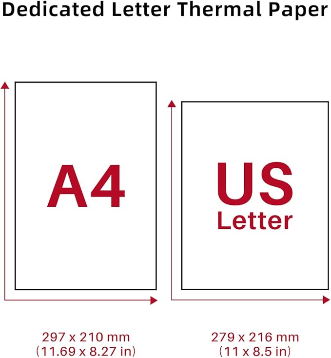 Phomemo US Letter Thermal Printer Paper, Advanced Thermal Printing, Phomemo Thermal Paper Compatible with COLORWING M08F-Letter, M832, M834, MT800/MT800Q Portable Printer, 8.5" x 11", 200 Sheets
